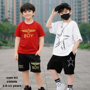 2 set Stylish cotton t-shirt and pant combo for boys com-83