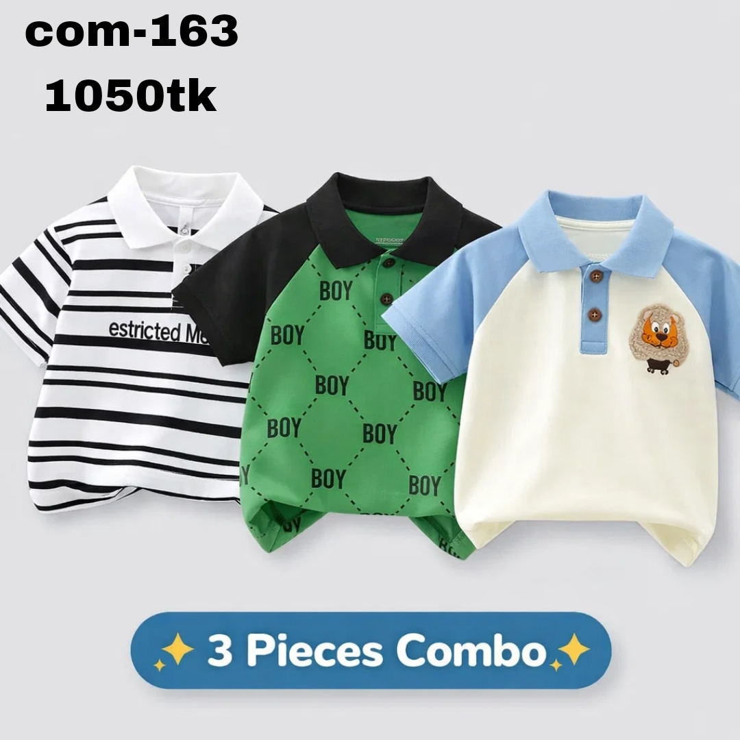 3 pices cotton step polo combo for boys com-163